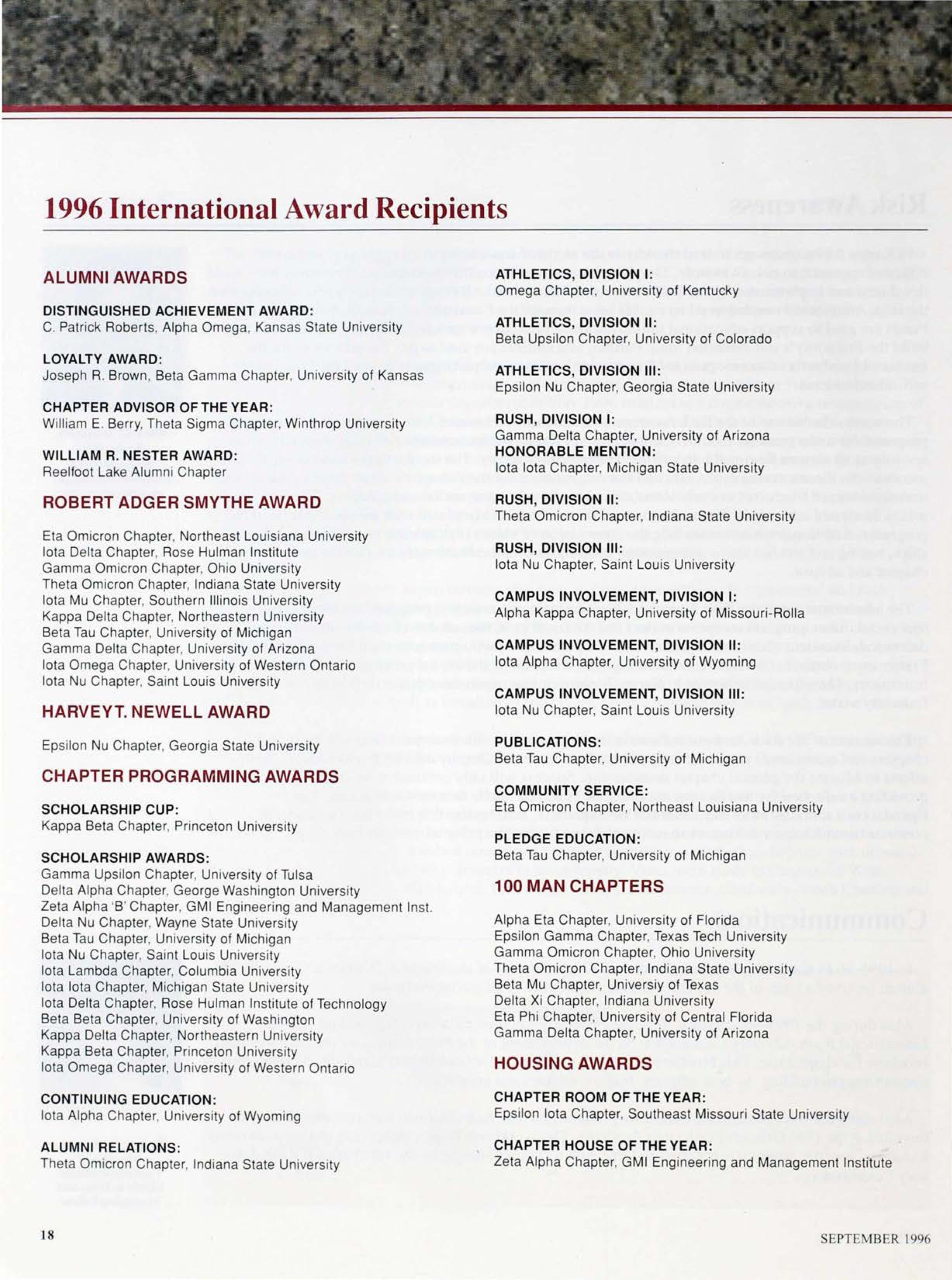1996 International Award Recipients